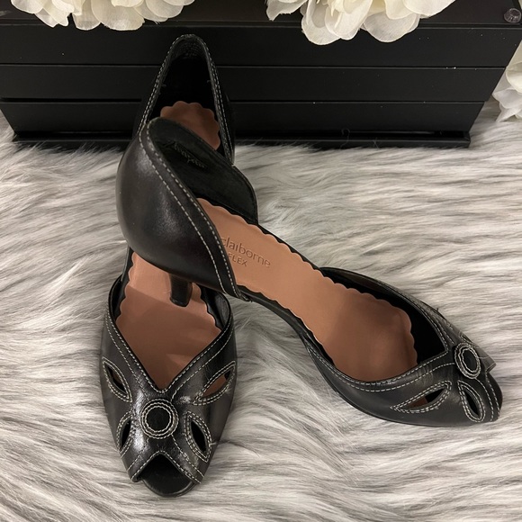 Liz Claiborne Flex ๐ Womens Black Open Toe High Heels - Picture 3 of 10